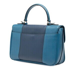 Prada Blue Leather Saffiano Handbag Shoulder Bag